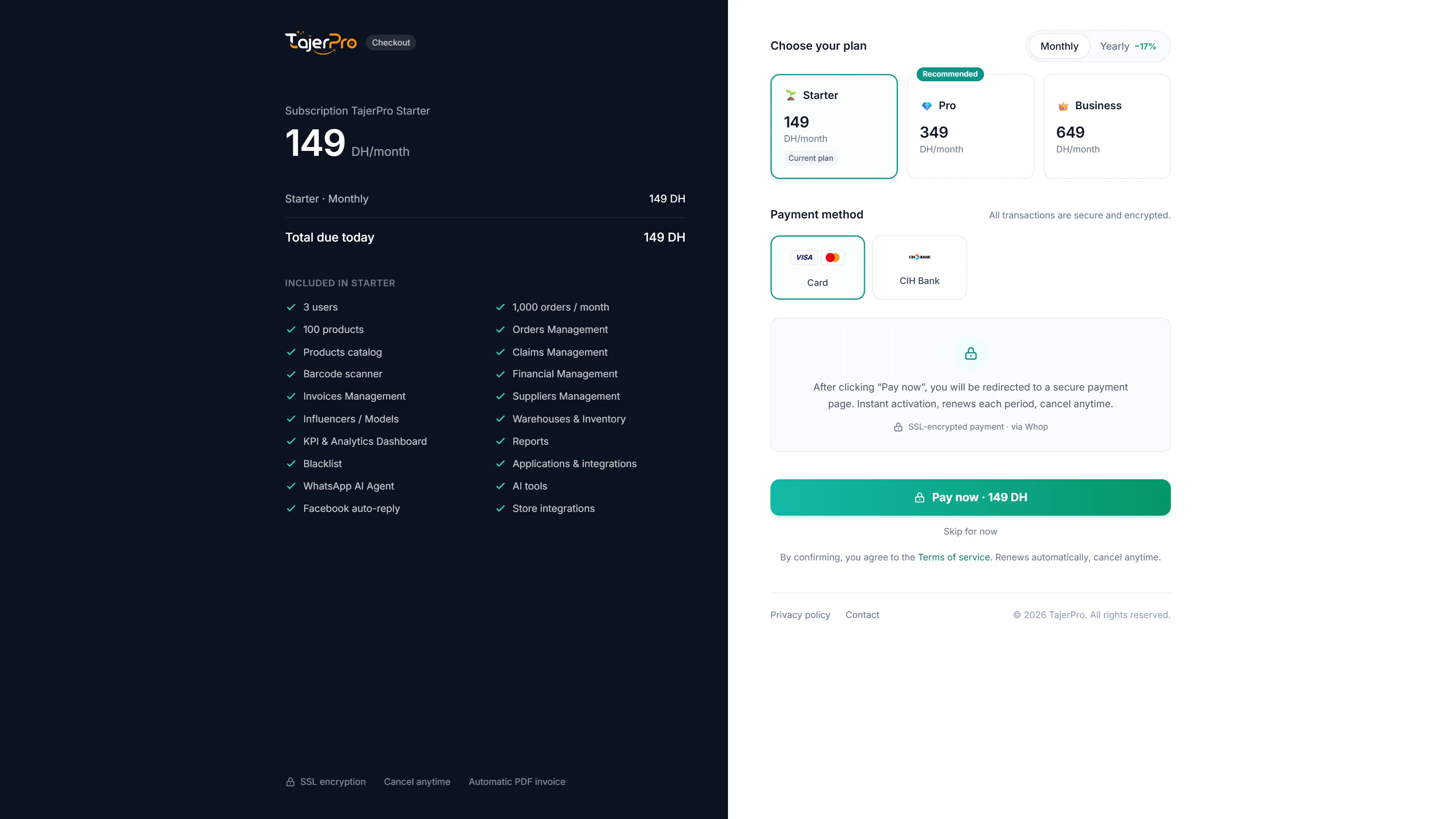 Plans and payment
