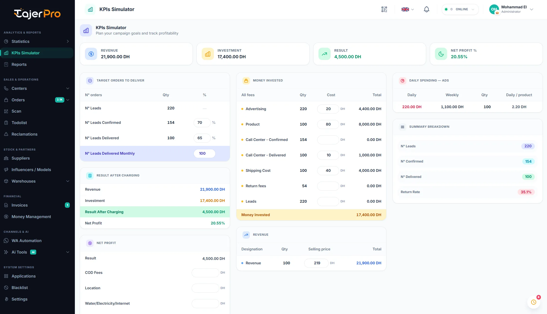 KPIs Simulator