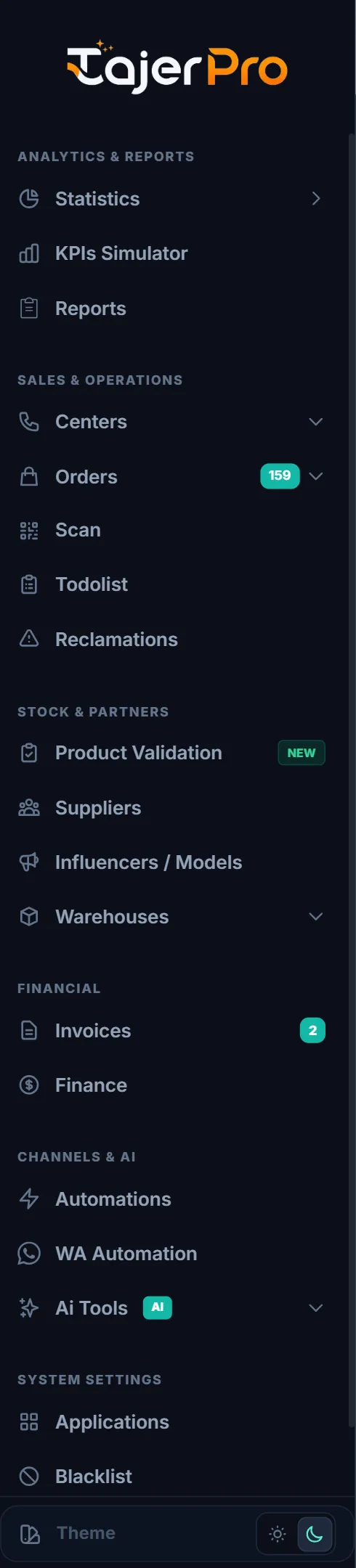 TajerPro sidebar